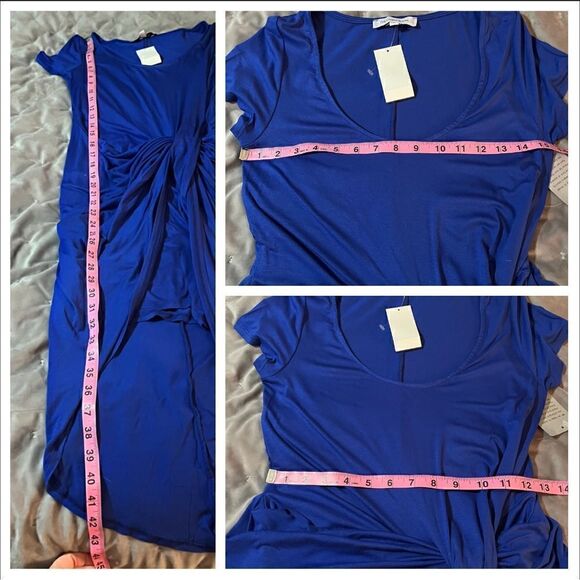 The Vanity Room Cap Sleeve Twist Asymmetrical Bodycon Tshirt Dress Royal Blue S - Picture 8 of 10